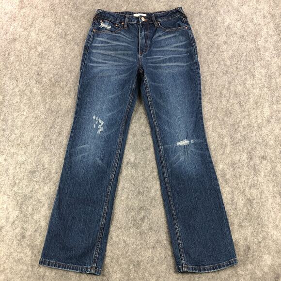 Cleo+Wolf Jeans Womens 29 Blue Straight Leg High Rise Distressed Medium Wash - Picture 1 of 12